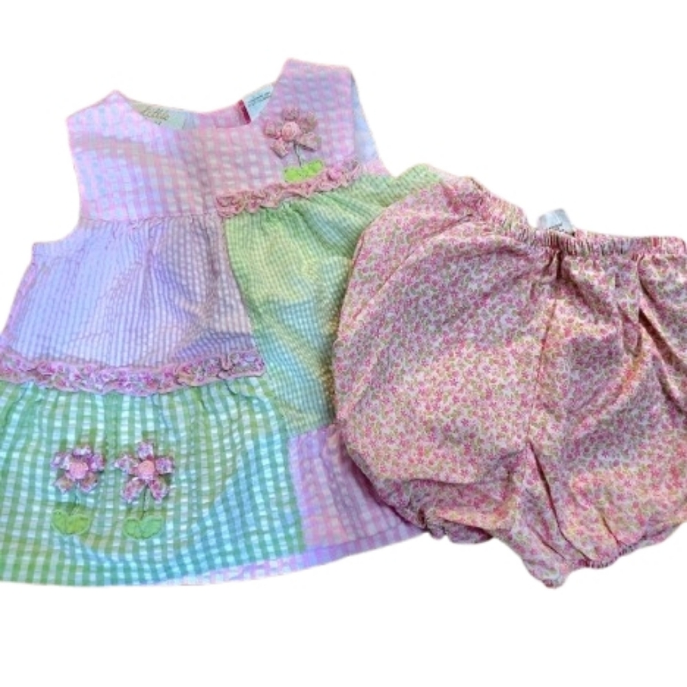 Pastel Patchwork Dress and Bloomers Set Vintage 3-6 Months Little Bitty